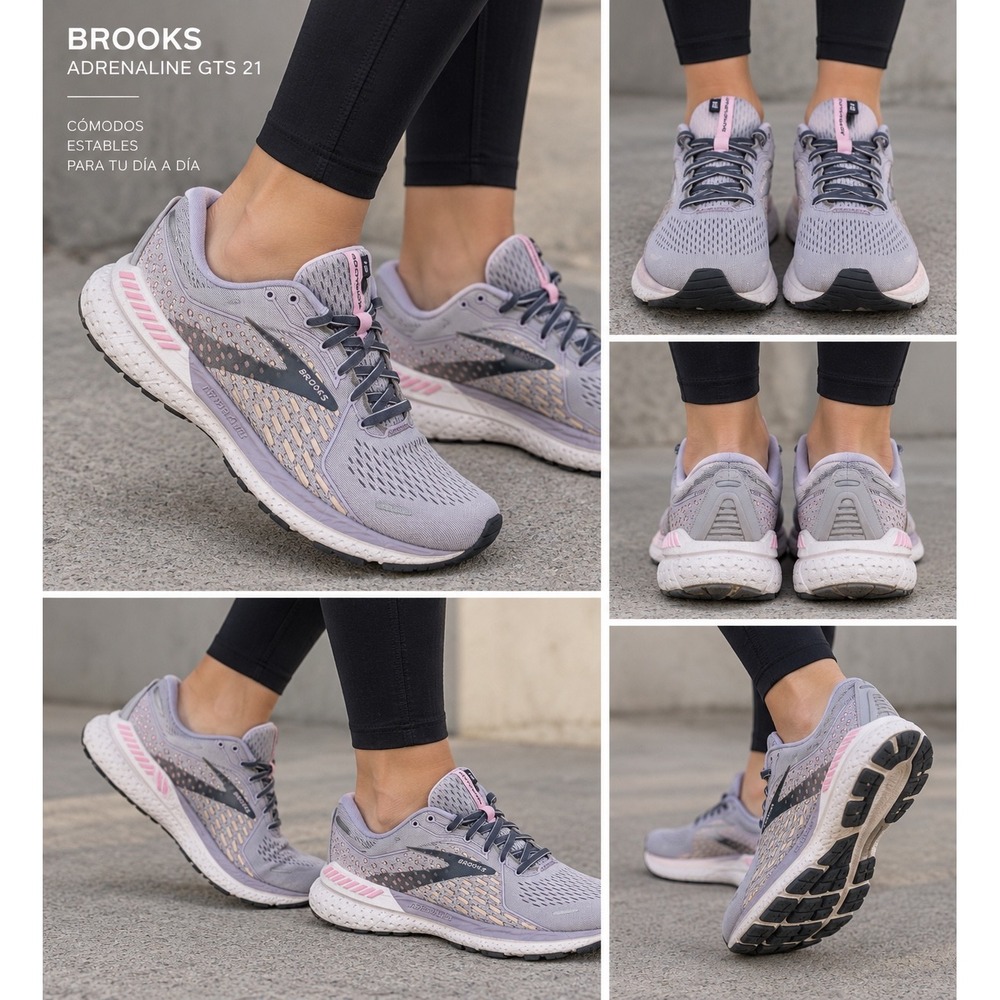 Brooks Adrenaline GTS 21 Womens Running Shoes Grey Pink 1203291B020